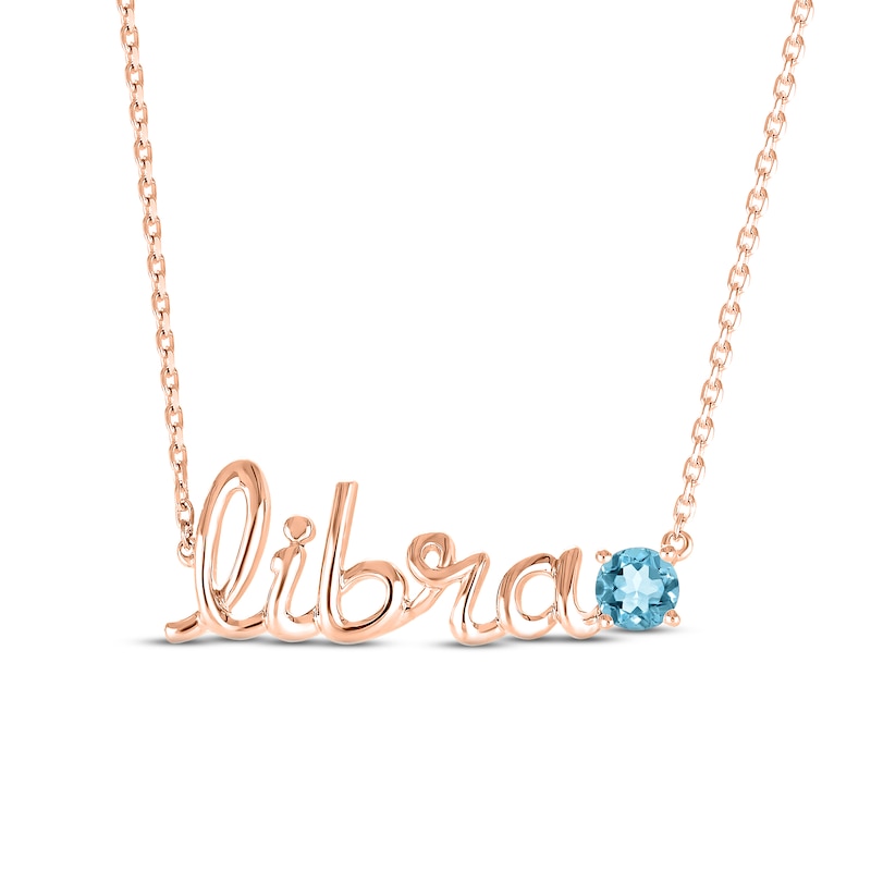 Main Image 1 of Swiss Blue Topaz Zodiac Libra Necklace 10K Rose Gold 18&quot;
