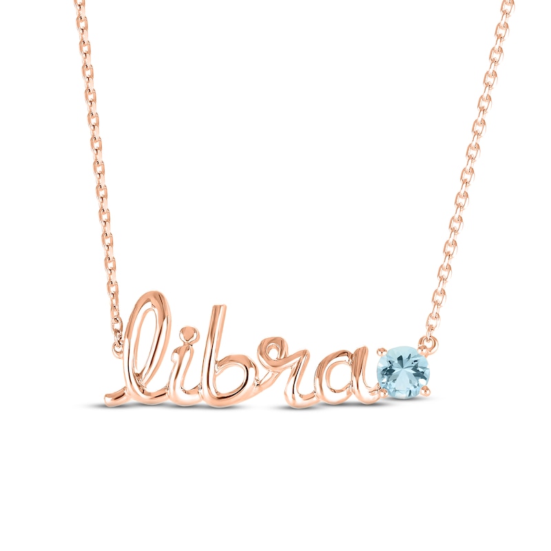Main Image 1 of Aquamarine Zodiac Libra Necklace 10K Rose Gold 18&quot;