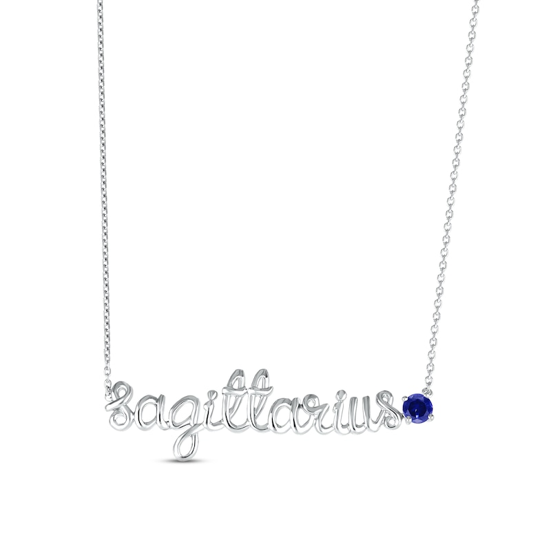 Blue Lab-Created Sapphire Zodiac Sagittarius Necklace Sterling Silver 18"