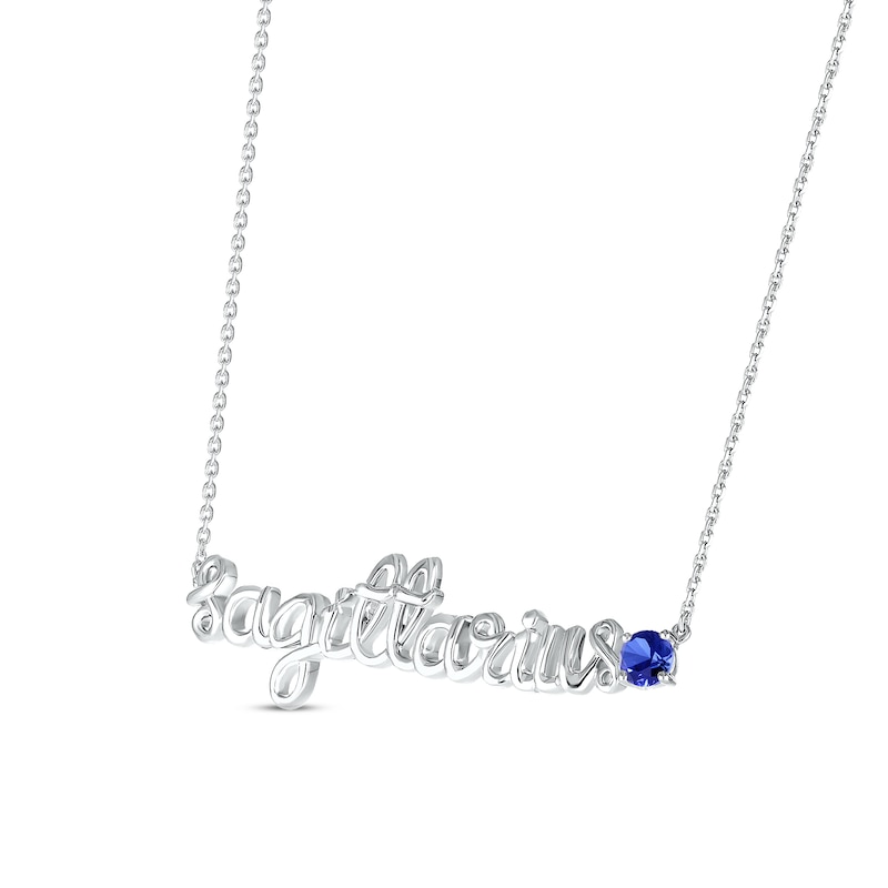 Blue Lab-Created Sapphire Zodiac Sagittarius Necklace Sterling Silver 18"