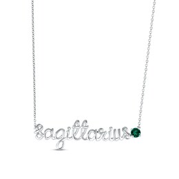 Lab-Created Emerald Zodiac Sagittarius Necklace Sterling Silver 18"