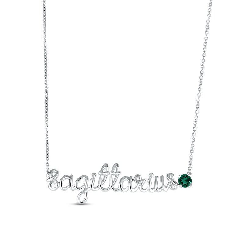 Main Image 1 of Lab-Created Emerald Zodiac Sagittarius Necklace Sterling Silver 18"