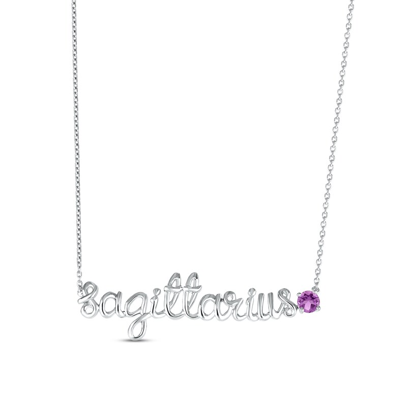 Amethyst Zodiac Sagittarius Necklace Sterling Silver 18"