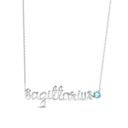 Swiss Blue Topaz Zodiac Sagittarius Necklace Sterling Silver 18"