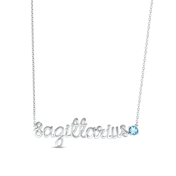 Swiss Blue Topaz Zodiac Sagittarius Necklace Sterling Silver 18"