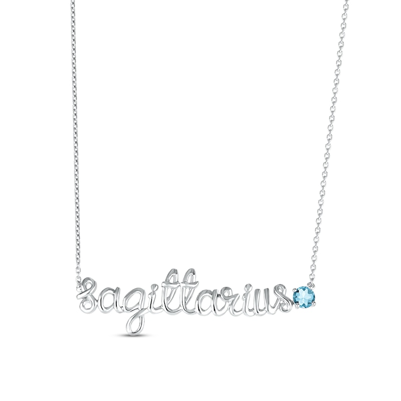 Swiss Blue Topaz Zodiac Sagittarius Necklace Sterling Silver 18"