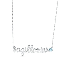 Aquamarine Zodiac Sagittarius Necklace Sterling Silver 18"
