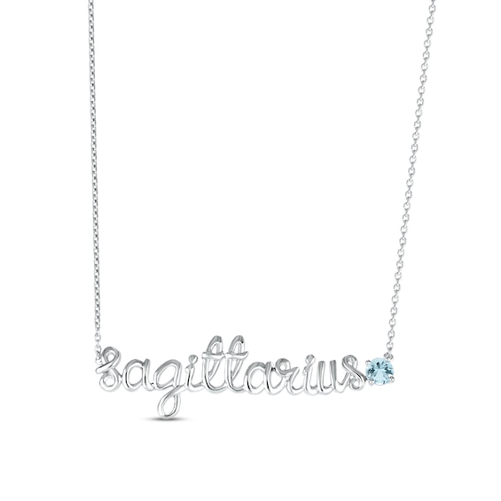 Aquamarine Zodiac Sagittarius Necklace Sterling Silver 18"