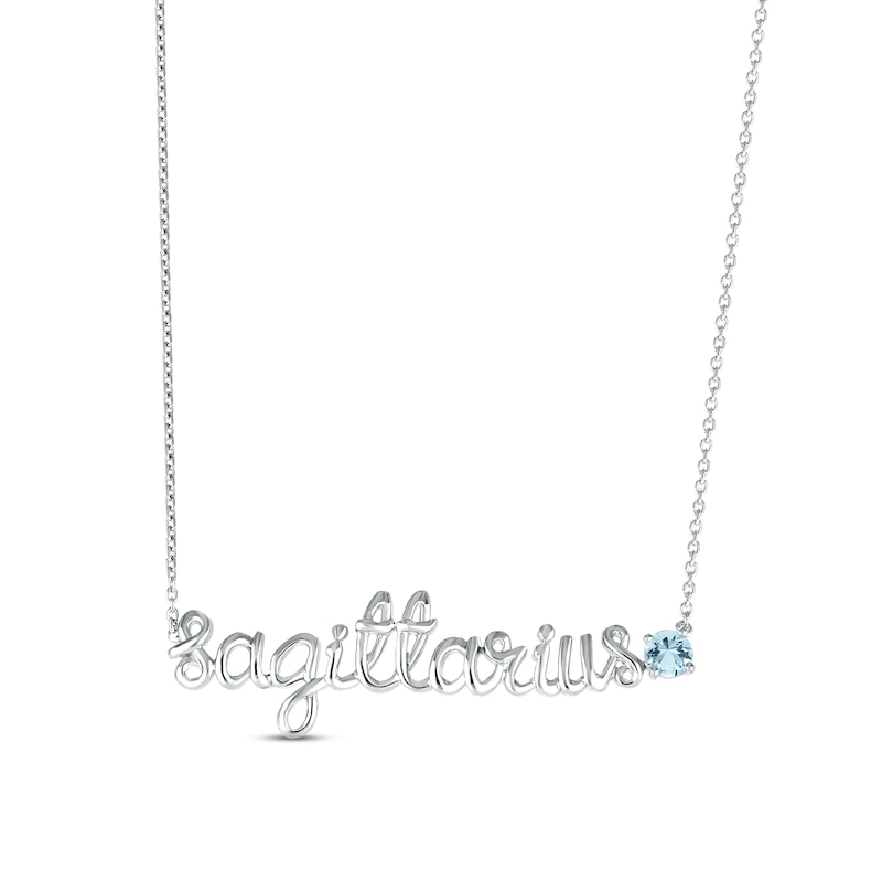 Aquamarine Zodiac Sagittarius Necklace Sterling Silver 18"