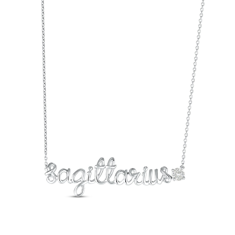 Main Image 1 of White Lab-Created Sapphire Zodiac Sagittarius Necklace 10K White Gold 18"