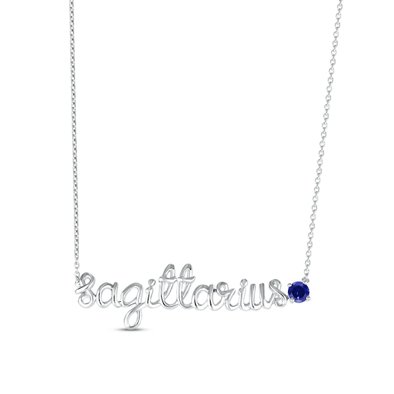 Blue Lab-Created Sapphire Zodiac Sagittarius Necklace 10K White Gold 18"
