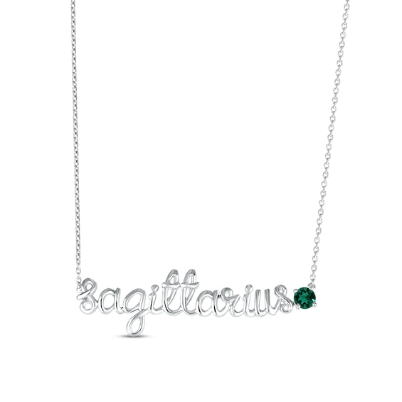 Lab-Created Emerald Zodiac Sagittarius Necklace 10K White Gold 18"