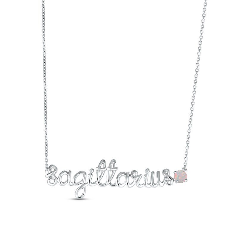 Main Image 1 of Lab-Created Opal Zodiac Sagittarius Necklace 10K White Gold 18&quot;