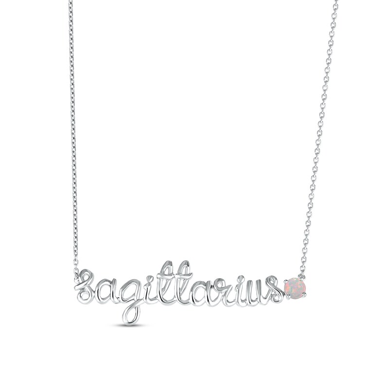 Lab-Created Opal Zodiac Sagittarius Necklace 10K White Gold 18"