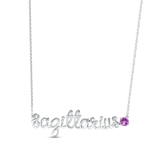 Amethyst Zodiac Sagittarius Necklace 10K White Gold 18"