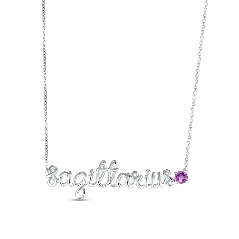Main Image 1 of Amethyst Zodiac Sagittarius Necklace 10K White Gold 18"