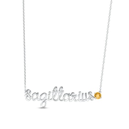 Citrine Zodiac Sagittarius Necklace 10K White Gold 18"