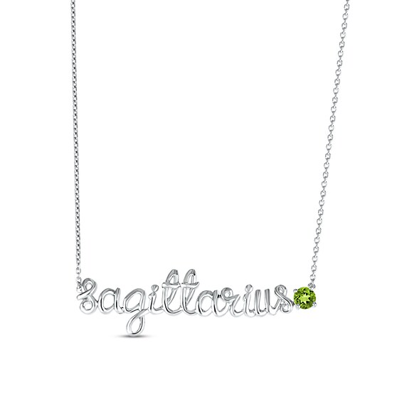 Peridot Zodiac Sagittarius Necklace 10K White Gold 18"