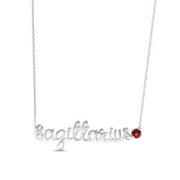 Garnet Zodiac Sagittarius Necklace 10K White Gold 18"