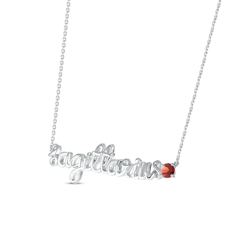 Garnet Zodiac Sagittarius Necklace 10K White Gold 18"