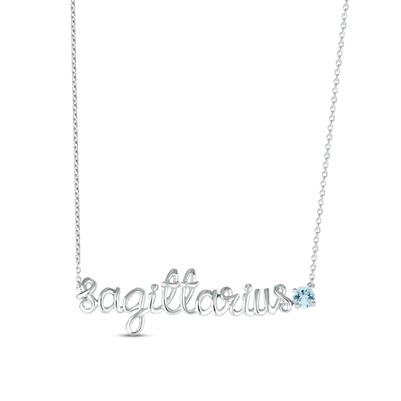 Aquamarine Zodiac Sagittarius Necklace 10K White Gold 18"