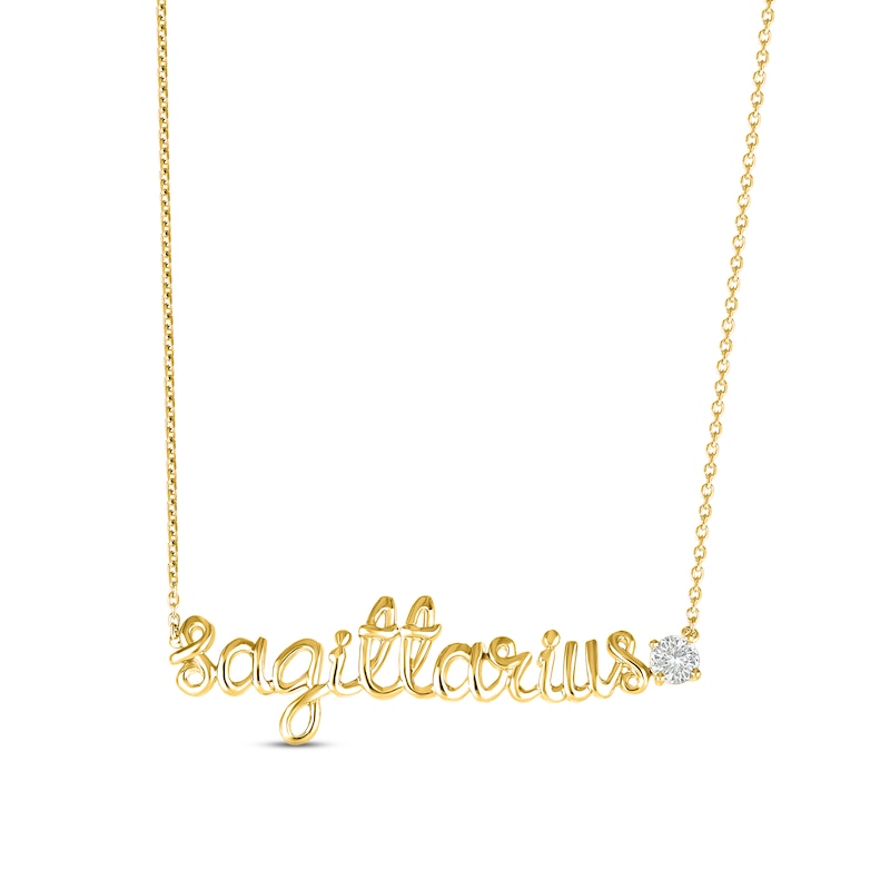 Main Image 1 of White Lab-Created Sapphire Zodiac Sagittarius Necklace 10K Yellow Gold 18&quot;