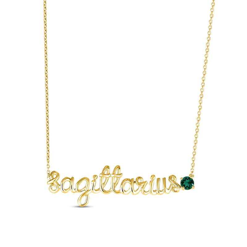 Main Image 1 of Lab-Created Emerald Zodiac Sagittarius Necklace 10K Yellow Gold 18&quot;