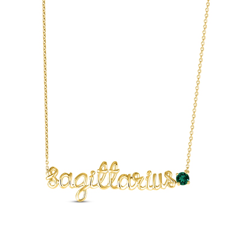 Lab-Created Emerald Zodiac Sagittarius Necklace 10K Yellow Gold 18"