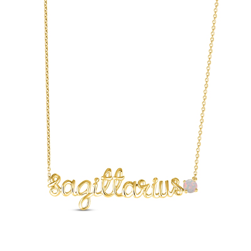 Main Image 1 of Lab-Created Opal Zodiac Sagittarius Necklace 10K Yellow Gold 18&quot;