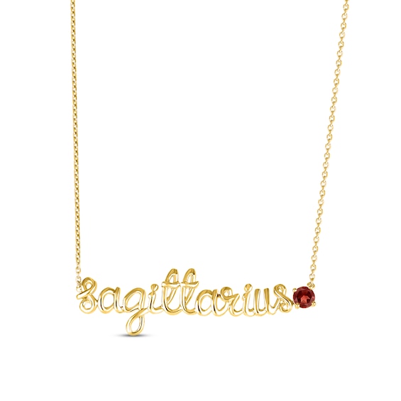 Garnet Zodiac Sagittarius Necklace 10K Yellow Gold 18"