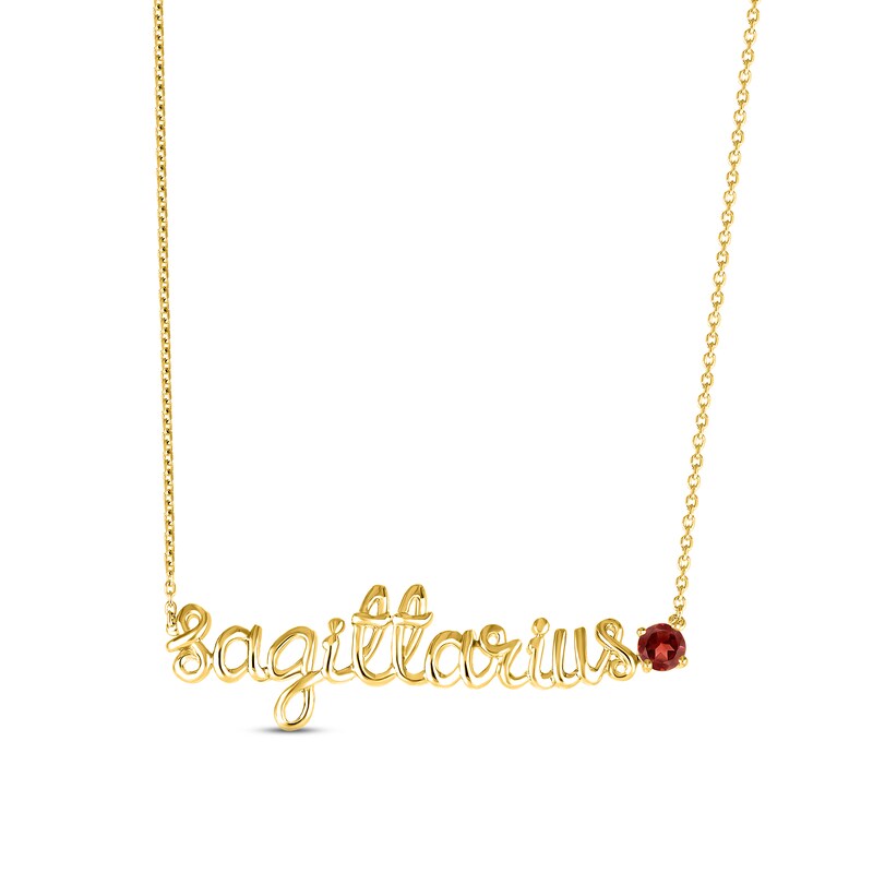 Garnet Zodiac Sagittarius Necklace 10K Yellow Gold 18"