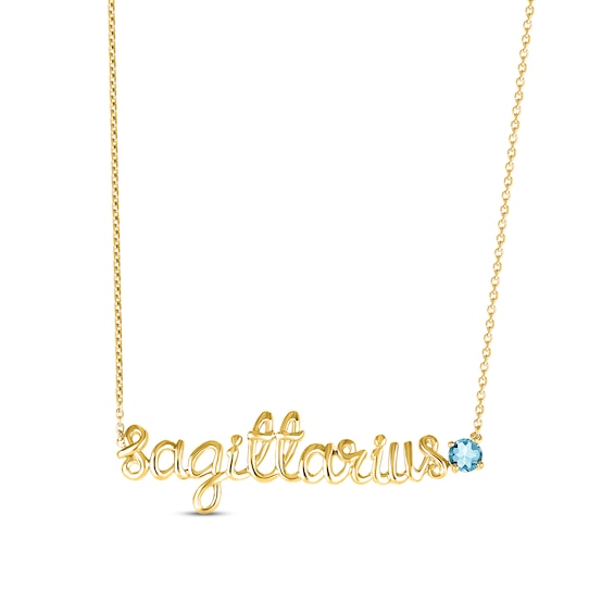 Swiss Blue Topaz Zodiac Sagittarius Necklace 10K Yellow Gold 18"