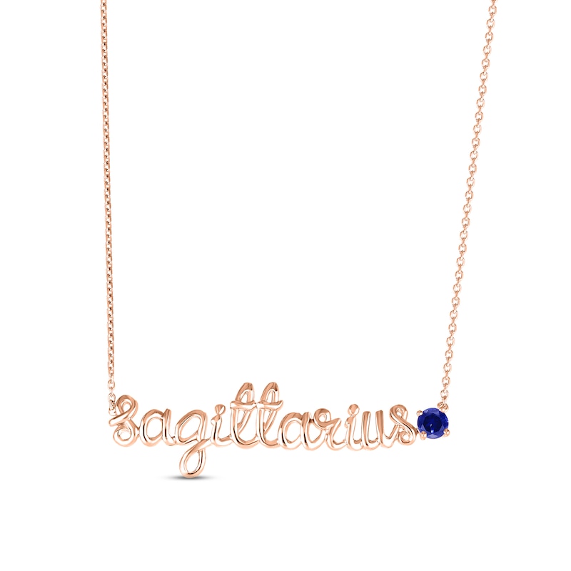 Main Image 1 of Blue Lab-Created Sapphire Zodiac Sagittarius Necklace 10K Rose Gold 18&quot;