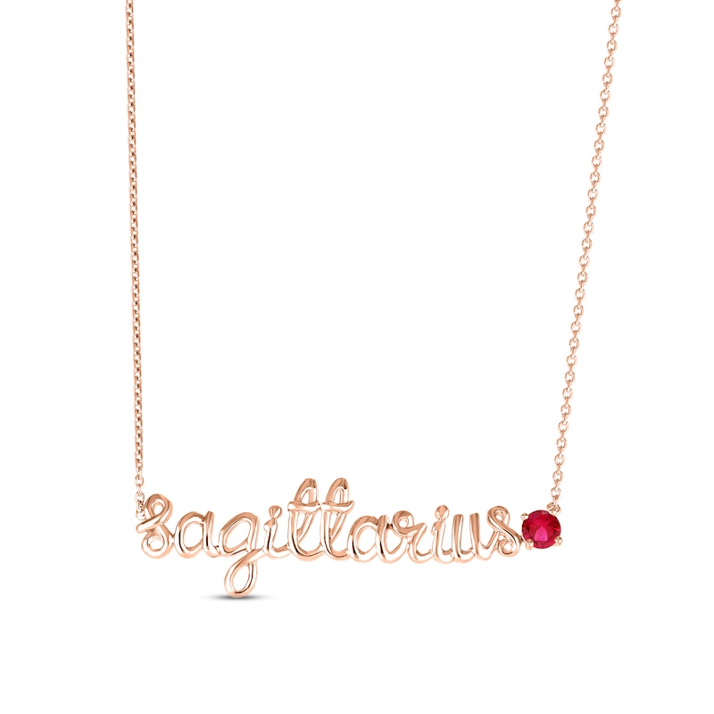 Main Image 1 of Lab-Created Ruby Zodiac Sagittarius Necklace 10K Rose Gold 18&quot;