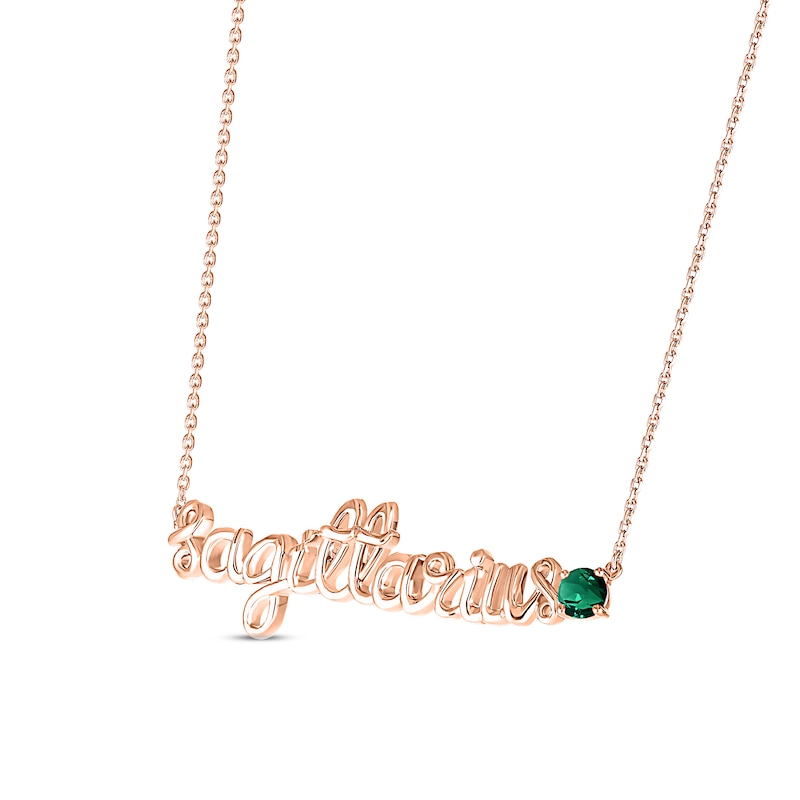 Lab-Created Emerald Zodiac Sagittarius Necklace 10K Rose Gold 18"