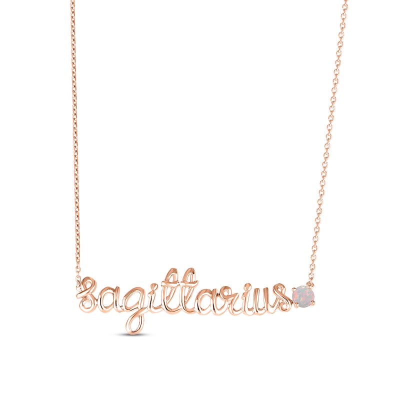 Main Image 1 of Lab-Created Opal Zodiac Sagittarius Necklace 10K Rose Gold 18&quot;