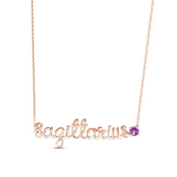 Amethyst Zodiac Sagittarius Necklace 10K Rose Gold 18"