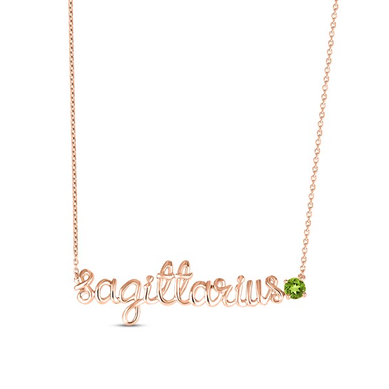 Peridot Zodiac Sagittarius Necklace 10K Rose Gold 18"