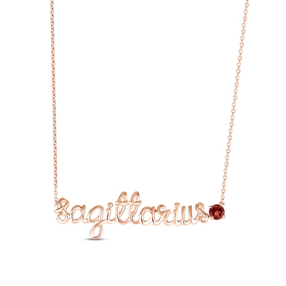 Garnet Zodiac Sagittarius Necklace 10K Rose Gold 18"