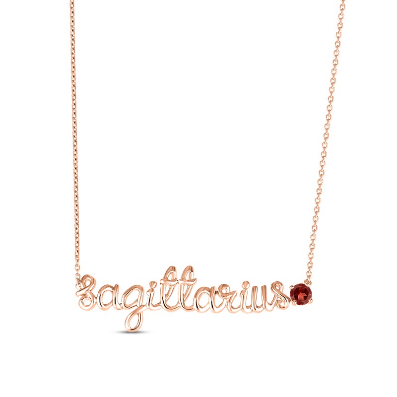 Main Image 1 of Garnet Zodiac Sagittarius Necklace 10K Rose Gold 18&quot;