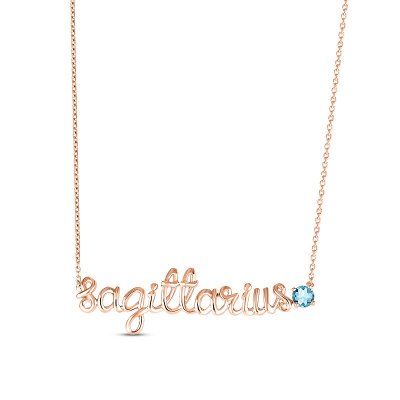 Swiss Blue Topaz Zodiac Sagittarius Necklace 10K Rose Gold 18"