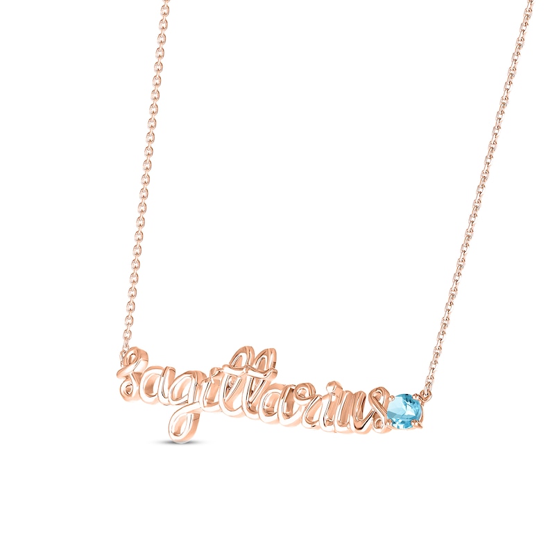 Swiss Blue Topaz Zodiac Sagittarius Necklace 10K Rose Gold 18"