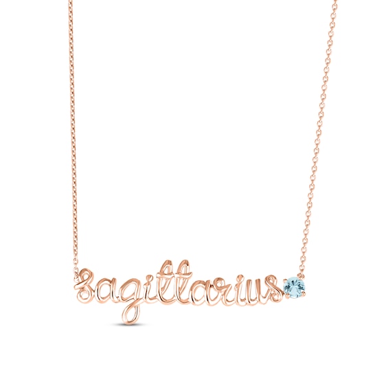 Aquamarine Zodiac Sagittarius Necklace 10K Rose Gold 18"