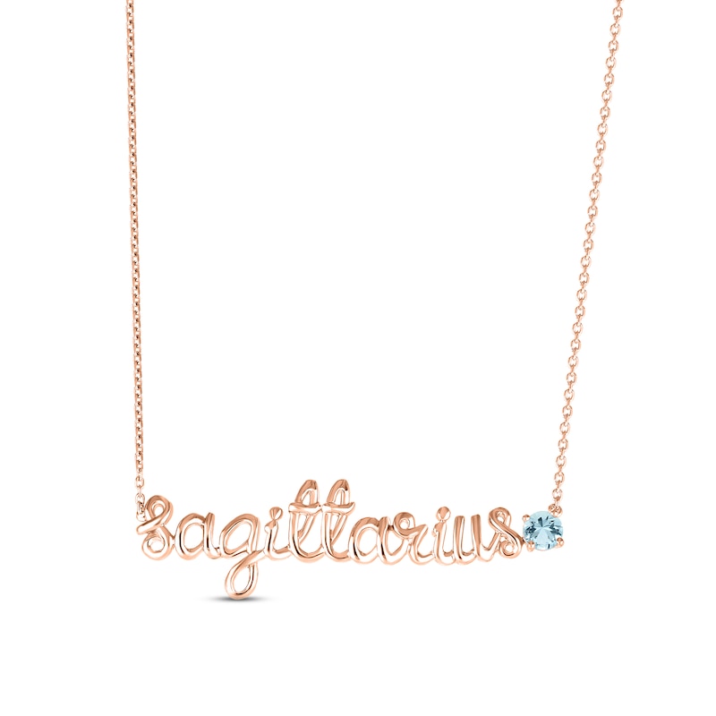 Main Image 1 of Aquamarine Zodiac Sagittarius Necklace 10K Rose Gold 18&quot;