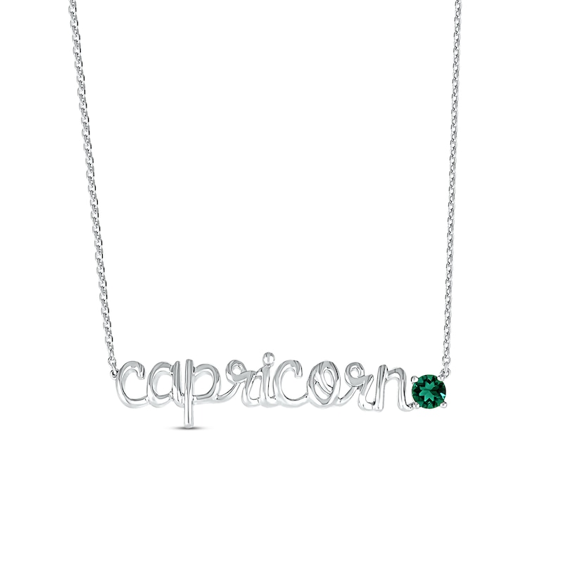 Main Image 1 of Lab-Created Emerald Zodiac Capricorn Necklace Sterling Silver 18&quot;