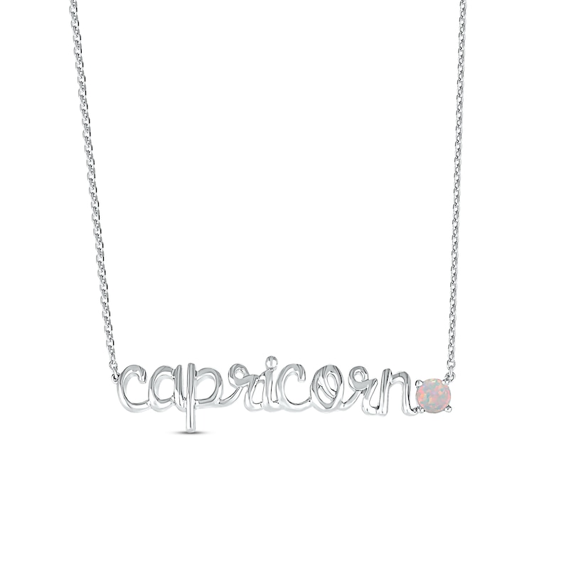 Lab-Created Opal Zodiac Capricorn Necklace Sterling Silver 18"