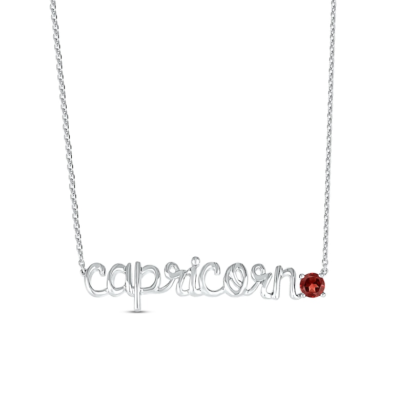 Garnet Zodiac Capricorn Necklace Sterling Silver 18"