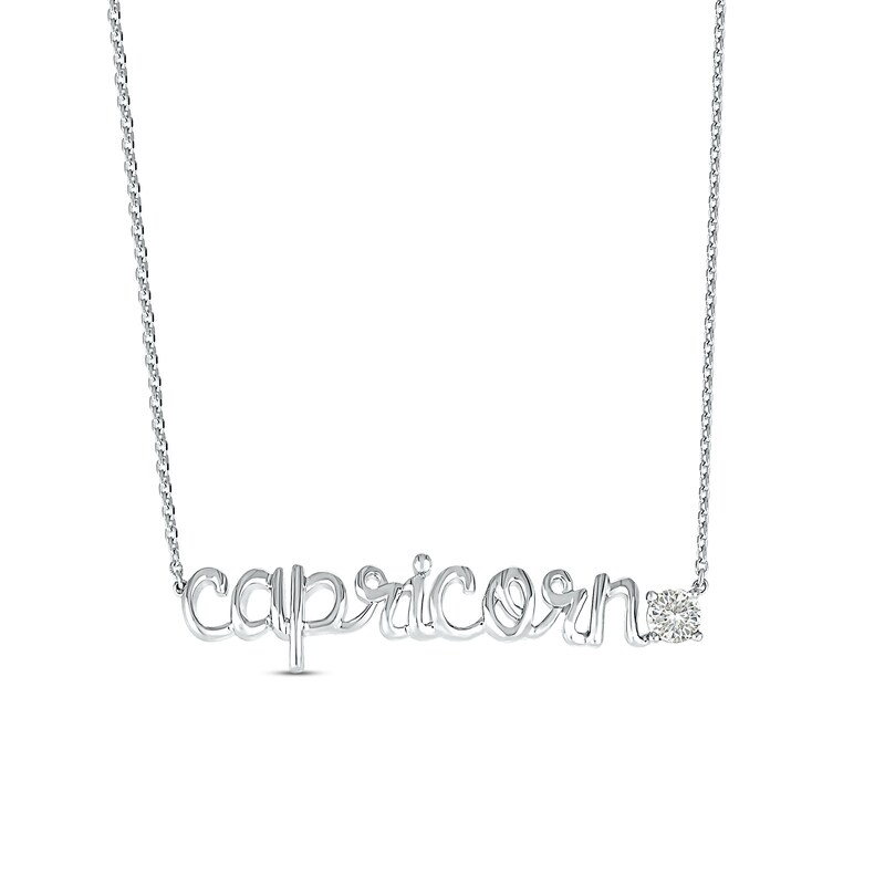 Main Image 1 of White Lab-Created Sapphire Zodiac Capricorn Necklace 10K White Gold 18&quot;