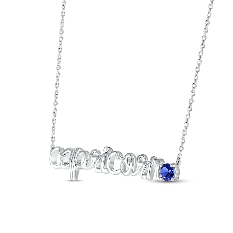 Blue Lab-Created Sapphire Zodiac Capricorn Necklace 10K White Gold 18"