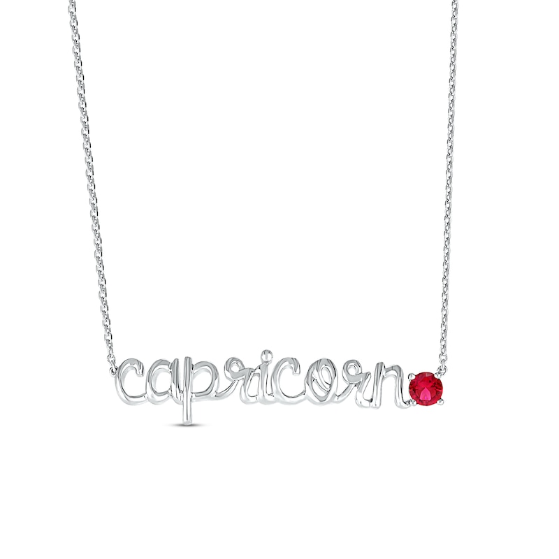 Lab-Created Ruby Zodiac Capricorn Necklace 10K White Gold 18"